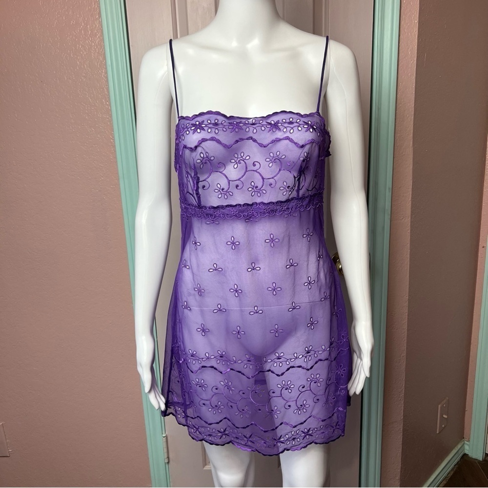 Y2K Victoria’s Secret Purple Sheer Embroidered Slip Dress Medium